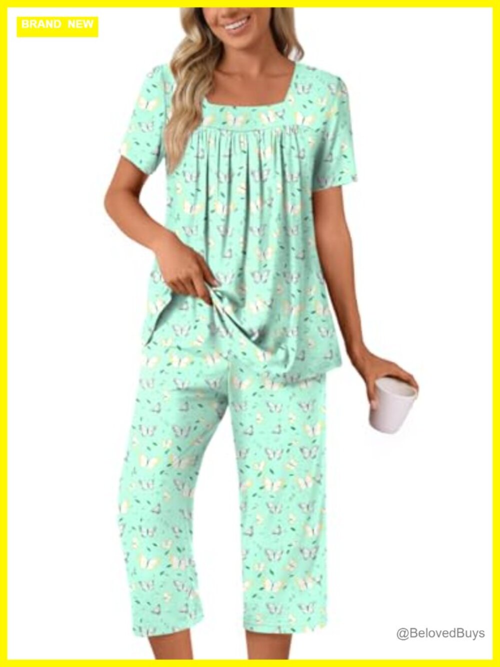 Women's 2 Piece Capri Pajama Set Short Sleeve Lounge Sleepwear
